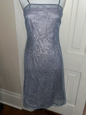 Express Sheer Slate Blue Spaghetti-Strap Midi Dress